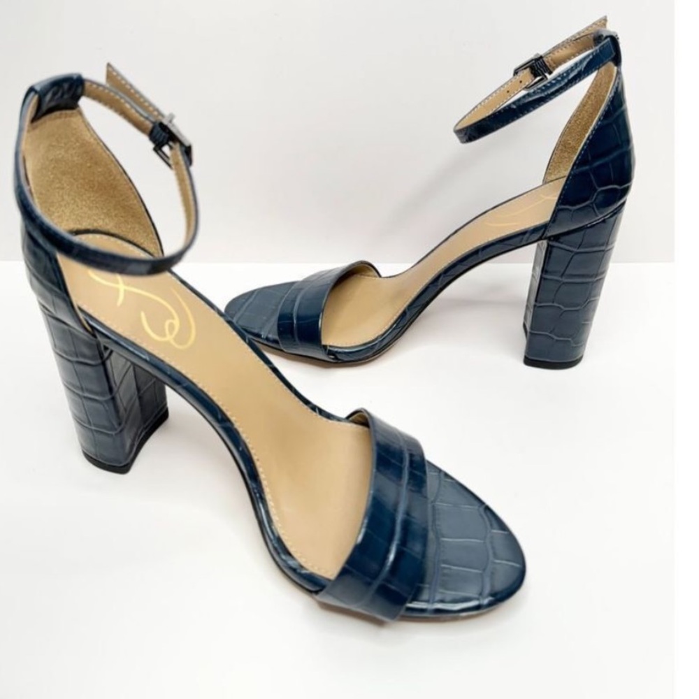 Sam Edelman Navy Croc-Embossed Heels